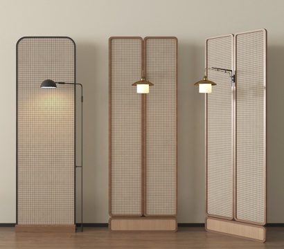 新中式屏风隔断 壁灯 落地灯su模型