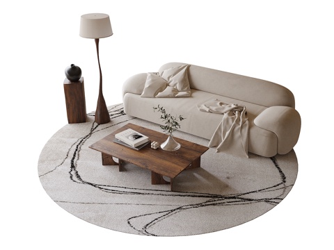 现代沙发茶几组合 双人沙发 落地灯su模型