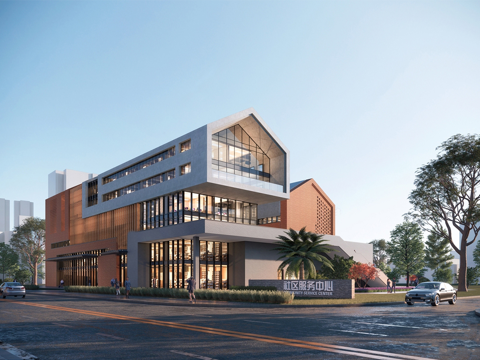 现代社区活动中心建筑 社区服务中心 办公建筑su模型