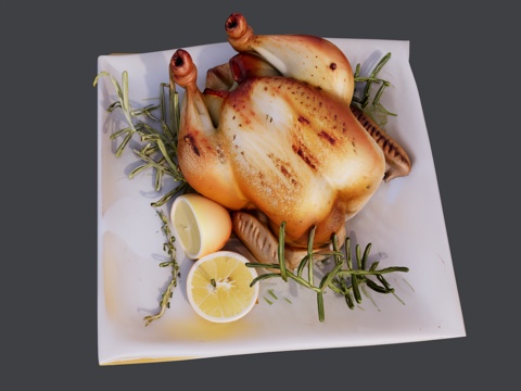 一盘柠檬烧鸡菜品su模型