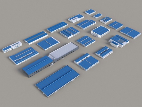 工业厂房 现代厂房建筑 现代厂房办公楼 钢结构厂房 流水线工su模型
