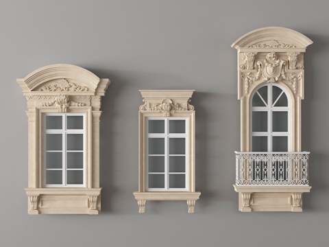 欧式窗户组合 雕花窗 落地窗su模型