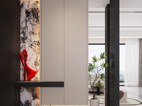 现代入户玄关 装饰玄关 玄关背景 玄关隔断 玄关装饰柜su模型