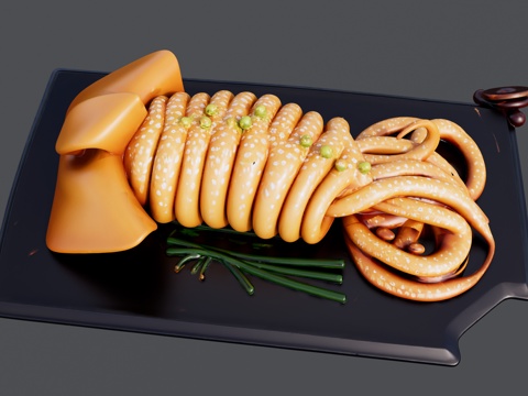 一盘美味的鱿鱼盛宴su模型