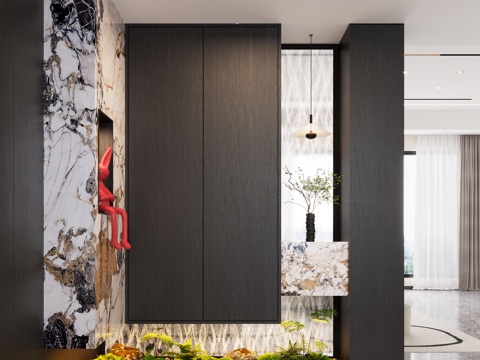 现代入户玄关 装饰玄关 玄关背景 玄关隔断 玄关装饰柜su模型