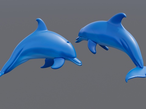 两只蓝色跳跃的海豚su模型