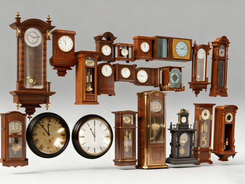 复古木质钟表 座钟挂钟su模型