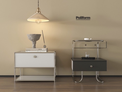 中古床头柜 边几角几 摆件 置物架 吊灯su模型