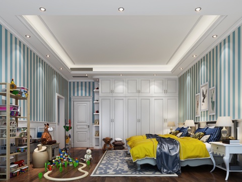  简欧简儿童房卧室3d模型 