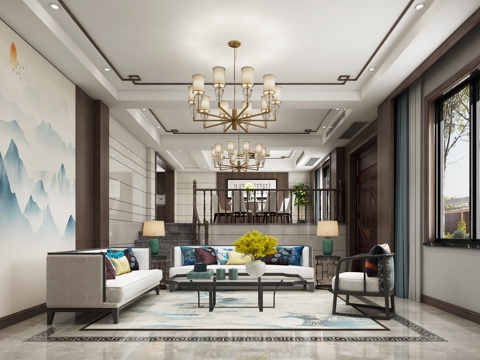  新中式客餐厅 感觉还可以3d模型 