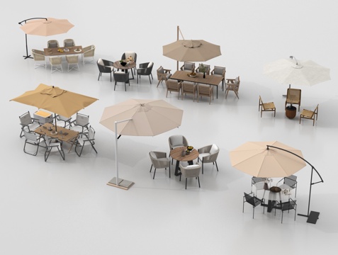 现代户外桌椅 露营桌椅 遮阳伞 可折叠桌椅su模型