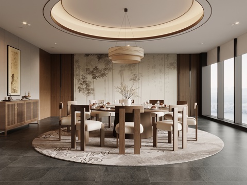 新中式酒店餐厅包房 包间 包厢su模型