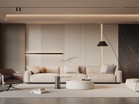 现代意式客厅 沙发背景墙 沙发茶几组合su模型