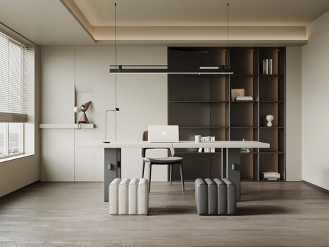 现代书房 书柜 书桌椅su模型