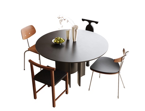 现代餐桌椅组合 餐椅 单椅 圆形餐桌su模型