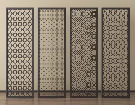 新中式隔断 花格隔断屏风 玄关屏风隔断su模型