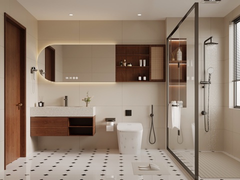 中古风卫生间 浴室柜 淋浴 卫浴用品su模型