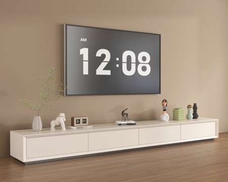 现代奶油电视柜 落地电视柜 电视 摆件su模型