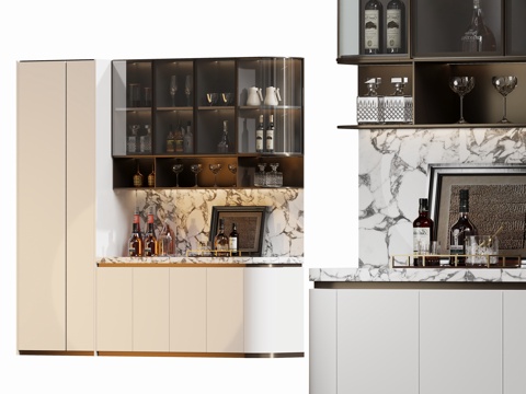 现代餐厅酒柜边柜橱柜su模型