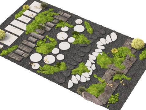 现代汀步 微地形 景观汀步 青石板 园林铺地 园路su模型
