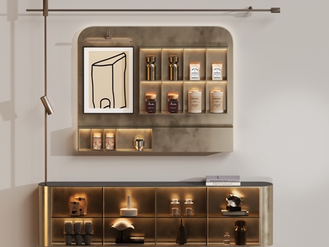 现代轻奢酒柜墙饰柜su模型