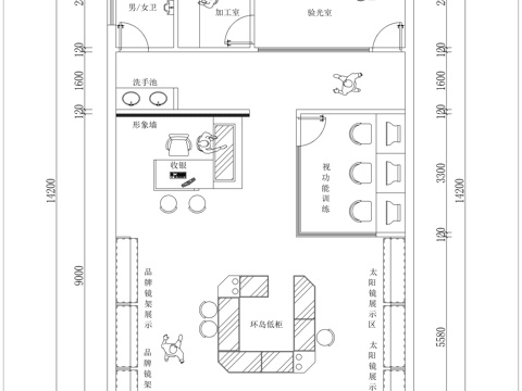 现代眼镜店平面布置图cad施工图