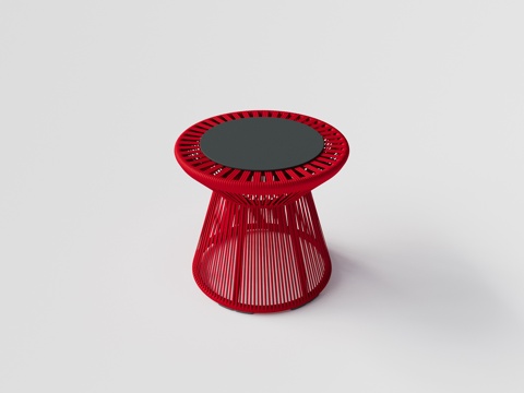 DEDON - 现代户外圆形茶几 绳编茶几 边几 餐凳su模型