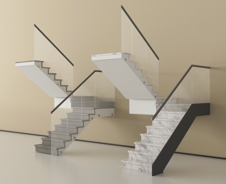现代楼梯 扶手楼梯 玻璃楼梯 室内楼梯 转角楼梯su模型