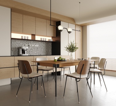 现代餐厅 餐边柜 酒柜 餐桌椅 餐厅吊灯su模型