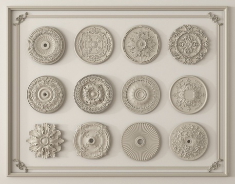  法式雕花 角花 灯盘 石膏构件3d模型 