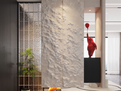 现代入户玄关 装饰玄关 玄关背景 玄关隔断 玄关装饰柜su模型