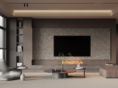 意式客厅 沙发茶几组合 电视背景墙su模型