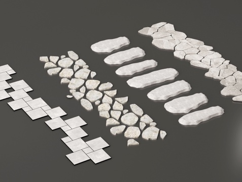 现代新中式汀步 景观汀步铺石 踏步石片 石板路su模型