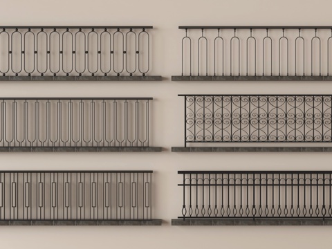简欧围栏护栏  铁艺栏杆 扶手su模型