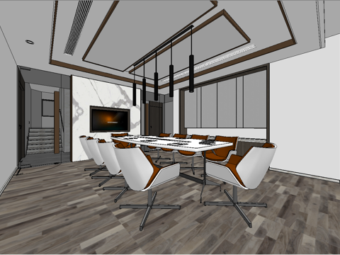 现代会议室su模型