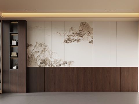 新中式背景墙 床头背景墙 沙发背景墙su模型