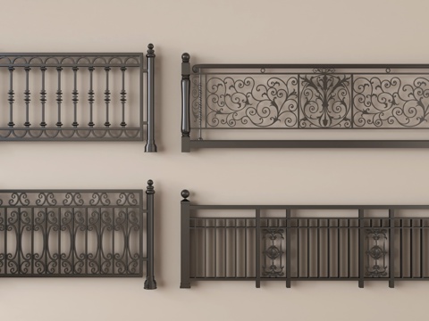 简欧围栏护栏  铁艺栏杆 扶手su模型