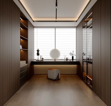  现代意式衣帽间 步入式衣帽间 衣柜 梳妆台 U型衣帽间3d模型 