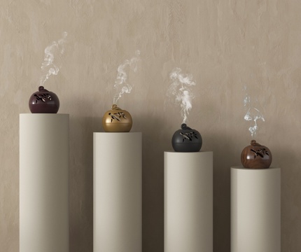 新中式摆件组合 烟雾 香薰炉su模型