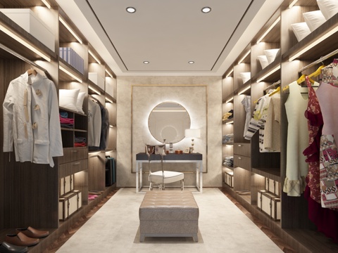  现代衣帽间模型 别墅衣帽间3d模型 