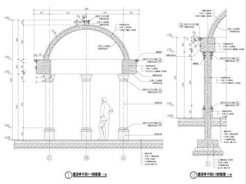 欧式圆顶休闲景观亭CAD施工图集cad施工图