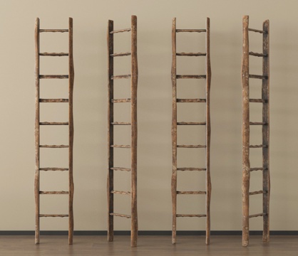 现代梯子 复古梯 木质做旧梯su模型