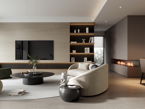  现代客厅餐厅3d模型 