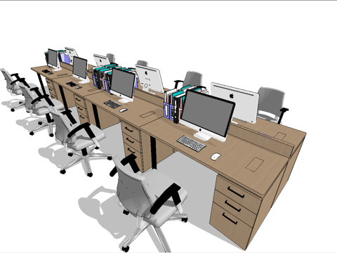 现代办公桌卡位su模型