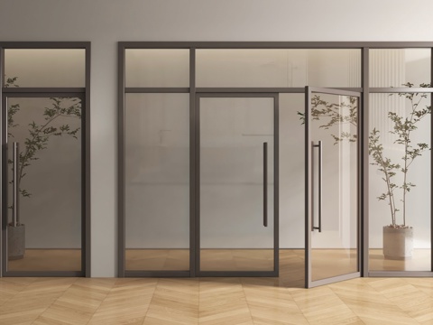 现代双开玻璃门 单开玻璃门 办公室玻璃门su模型