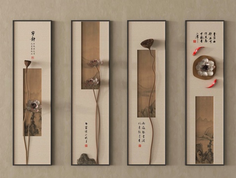 新中式挂画 立体墙饰 装饰画 挂画su模型