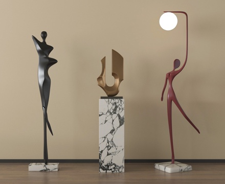 现代摆件组合 人形雕塑摆件su模型