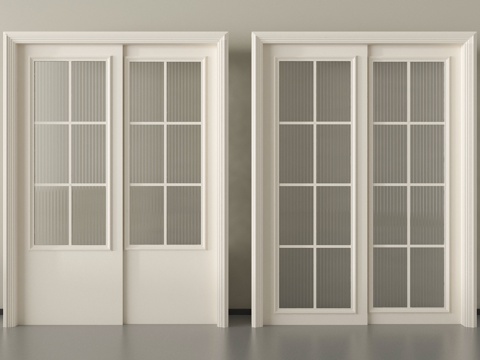 法式推拉门 奶油风玻璃门 厨卫门 推拉门su模型