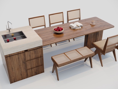 中古风岛台餐桌su模型