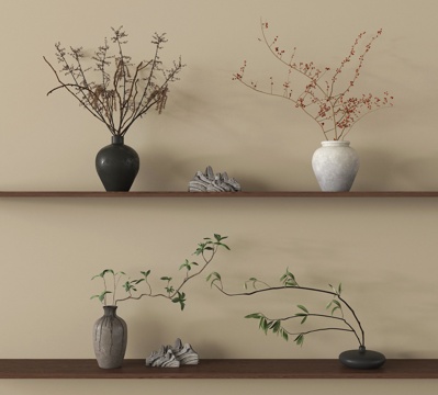 侘寂花艺 花瓶 花艺su模型